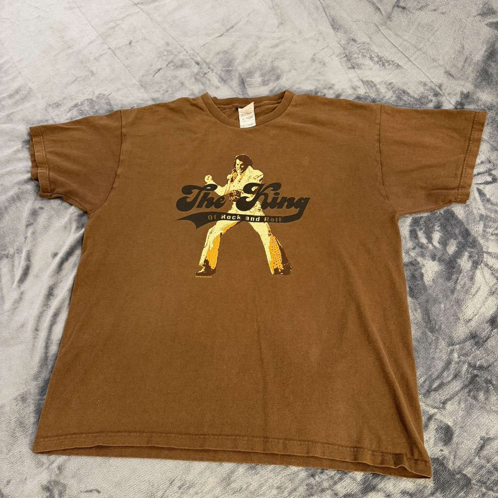 Elvis Presley The King of Rock and Roll Brown T-Shirt Fruit of the Loom Sz L